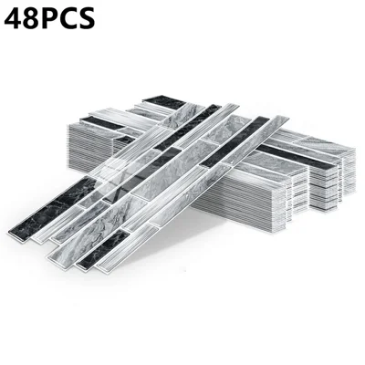 XY-HTP 48 stuks 24,6x12 cm Plakker Marmer Mozaïek Wandtegels Stickers Waterdicht Zelfklevend Wandsticker voor Keuken Badkamer - XY-HTP01
