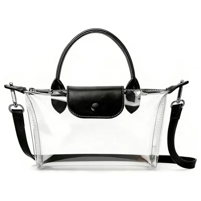 Bolso transparente para estadio, bolso cruzado de TPU transparente, bolso de mano para conciertos, bolso de hombro para eventos deportivos - Negro