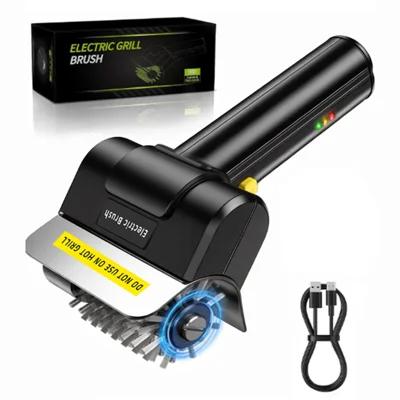 Elektrische Grillbürste 2000mAh Kabelloser BBQ-Reiniger Reinigungsbürste mit 1 Stück Rollbürstenkopf für den Außenbereich
