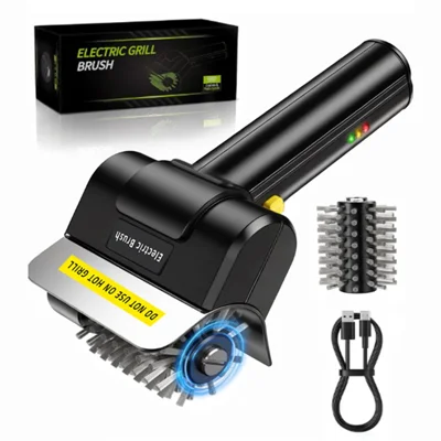 Kabellose elektrische Grillbürste 1100RPM Motor, wiederaufladbarer Edelstahl-Grillreiniger mit 2 Bürstenköpfen