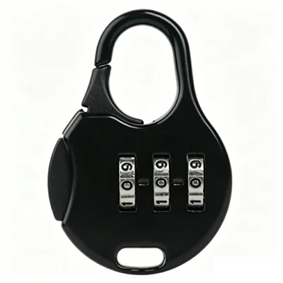 Mini Padlock 3-Digit Combination Lock Zinc Alloy Carabiner Shackle Security Lock for Luggage Backpack Gym Locker - Round  /  Black
