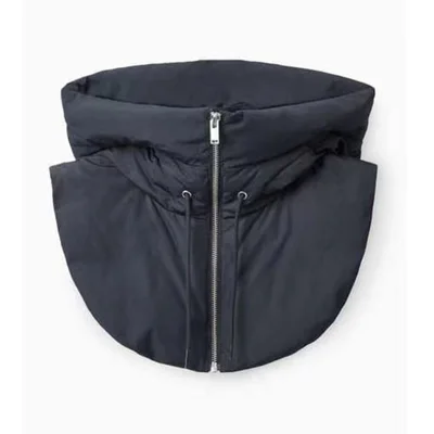 Gilet Imbottito con Cappuccio Finto Unisex, Collo alla Coreana Staccabile, Gilet con Cerniera, Collo Finto con Cappuccio, Giubbotto Imbottito per Ciclismo e Attività all'Aperto - Nero
