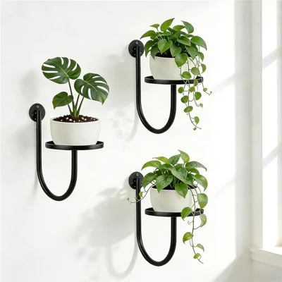 3Pcs 10x6.7x5.5inch Wall Mounted Plant Shelf Hanging Planter Holder Metal Bracket for Indoor Decor (Without Flowerpot)