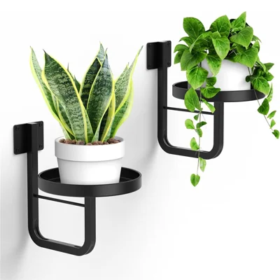 2Pcs Wall-Mounted Plant Shelf Metal Hanging Plant Holder Indoor Outdoor Flower Pot Stand (Without Flowerpot)