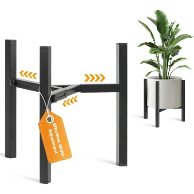 8-12 Inch Adjustable Width Plant Stand Telescopic Triangle Flower Pots Support Rack for Indoor Outdoor  - Black