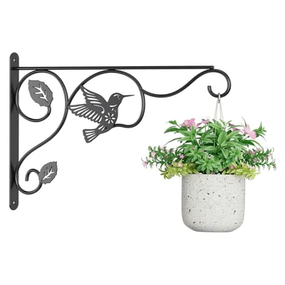 Suporte de Parede de 12 Polegadas com Design de Beija-Flor em Ferro para Plantas, Ganchos para Potes de Flores, Alimentador de Pássaros e Chocalho de Vento, para Uso Externo