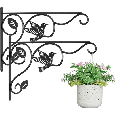 2Pcs 12 Inch Hummingbird Design Wall Mounted Hanging Plant Bracket Iron Hook Plant Flower Pot Hanger for Bird Feeder Wind Chime Outdoor