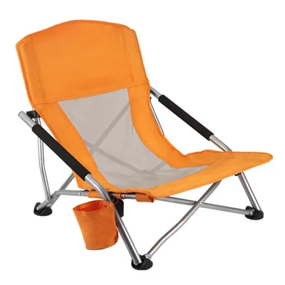 Silla plegable para playa al aire libre con capacidad de carga de 150 kg, silla reclinable portátil con portavasos para camping - Naranja