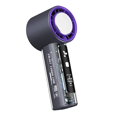 T-18 Ventilador Portátil Ajustável de 100 Velocidades com Visor LED, Ventilador Mini Transparente com Compressão Fria - Cinzento