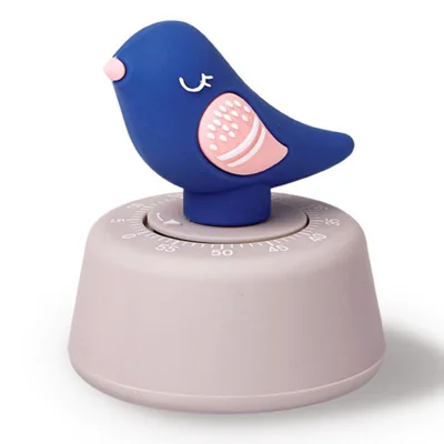 Minuteur mécanique en forme d'oiseau 60 min, minuteur de bureau de cuisine, horloge de compte à rebours pour étude et cuisine - Type D / Oiseau bleu
