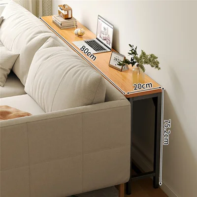 Mesa Consola 80x20 cm Estreita para Trás do Sofá, Mesa Lateral com Prateleira de Armazenamento para Corredor, Sala de Estar, Quarto - Madeira de Pêra + Estrutura Preta
