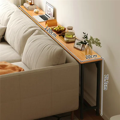 Mesa Lateral Estreita 120x20 cm, Mesa Lateral Estreita para Trás do Sofá, Prateleira de Armazenamento para Corredor, Sala de Estar, Quarto - Madeira de Pêra + Estrutura Preta