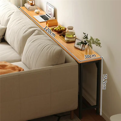 Konsolentisch 120x30 cm, schmal, für Hinter-sofa-Seitenablage, Ablage mit Stauraum für Flur, Wohnzimmer, Schlafzimmer – Birkenholz + schwarzer Rahmen