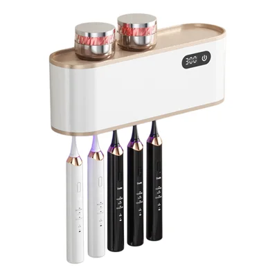 RA-610 Smart UV Sterilizer Toothbrush Holder 99.9% Sterilization Hot Air Drying Wall-Mounted Organizer Rack - Beige