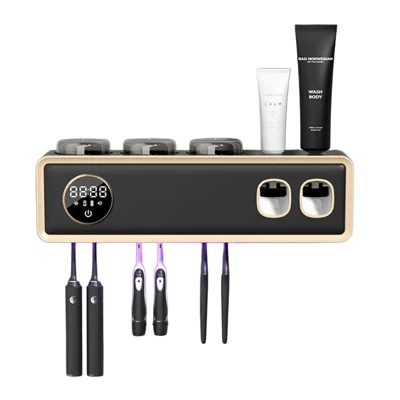 RA-933 Smart UV Sterilizer Toothbrush Holder 99.9% Antibacterial 43°C Drying 1200mAh Battery Wall-Mounted Organizer Rack - Black
