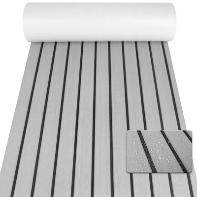 120x60x0,6 cm EVA-skum Bådgulv Selvklæbende Faux Teak Struktur Anti-skridt Vandtæt Dækmatte - Lysegrå