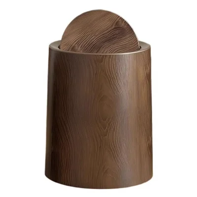 233x233x270mm Medium Size Vintage Wood Grain Waste Bin Large Capacity Trash Can with Lid for Bedroom Kitchen Bathroom Desktop