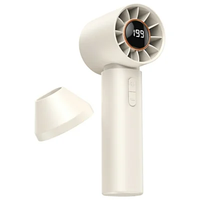 Mini Ventilador Portátil com Ecrã Digital 199 Velocidades Motor sem Escovas Carregamento Type-C Ventilador de Arrefecimento Portátil com Bocal de Ar - Bege