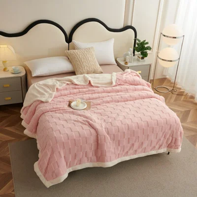 Couverture jetable à carreaux en laine d'agneau 180x200 cm, polaire sherpa anti-statique, douce et moelleuse, pour canapé, lit, bureau - Rose bonbon