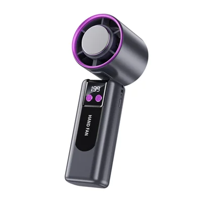 Ventilador de mano de 199 velocidades 3000mAh, portátil con panel de enfriamiento semiconductor, abanico plegable para cuello con pantalla LED - Gris oscuro