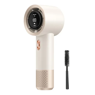 Mini ventilateur portable numérique 199 vitesses avec affichage LED, batterie 3000 mAh, charge rapide USB Type-C, couleur beige