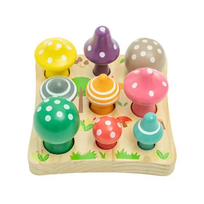 Holz-Pilz-Zuordnungsspiel Lernspielzeug 9-teilig bunte Pilze Frühförderung Feinmotorik-Training für Kinder