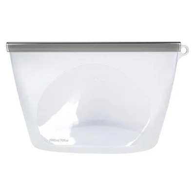 2000ml Food Grade Silicone Reusable Storage Bags Double Seal Microwave Freezer Safe Food Fresh-Keeping Sealing Pouch (BPA-Free, LFGB Certified) - Transparent