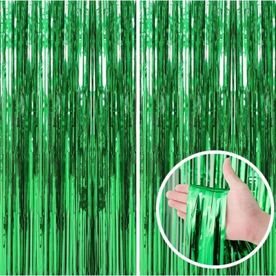 1x2m Rideau à Franges en Feuille Métallisée, Décorations Lumineuses pour Fête, Mariage, Scène - Vert