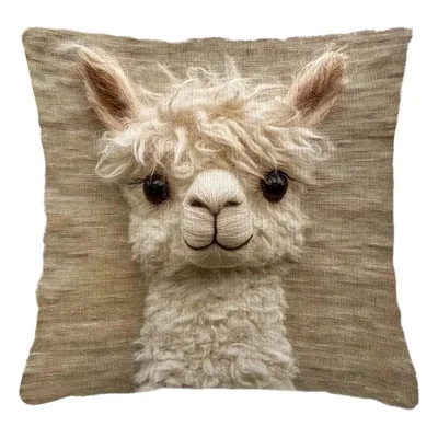 Capa de Almofada Decorativa 45x45 cm com Estampa Fofo de Animal em Linho Estilo Bordado para Sofá e Decoração de Casa - 1 Estilo