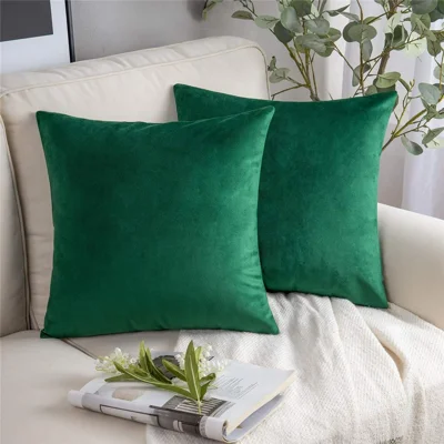 1 Unidade Capa de Almofada Macia de Veludo 45x45 cm com Zíper Oculto, Capa de Almofada Lisa para Sofá Cama - Verde-Escuro