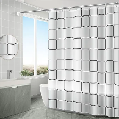 Tenda doccia PEVA 180x200 cm, tenda da bagno impermeabile e resistente alla muffa con 10 ganci - A scacchi