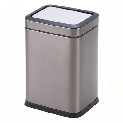 Stainless Steel Flip Top Trash Can Double Layer Dustbin Garbage Bin with Lid for Bathroom Office - Black / Gold