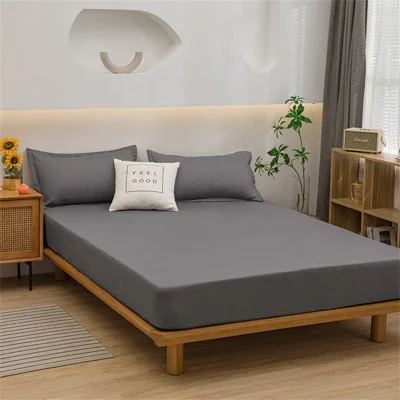 180x200cm Drap Housse Couleur Unie Housse de Matelas Anti-poussière Protection Totale 360 Degrés Drap de Lit Élastique - Gris Foncé