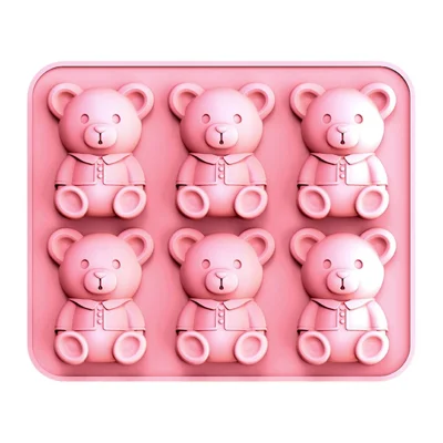 Cubitera de 6 cuadrículas con forma de oso, molde de silicona de grado alimenticio para cubitos de hielo, chocolate, gelatina, pudín y repostería (libre de BPA, sin FDA) - Rosa