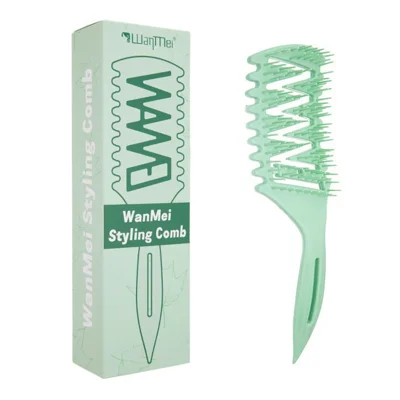 WANMEI Hollow Ventilated Styling Comb TPEE S-Wave Detangling Hair Brush with Anti-Slip Long Handle - Cyan