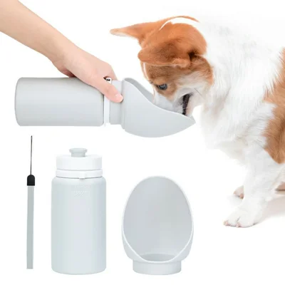 PET02 Portabel hundvattenflaska 550 ml, matgradssilikon, veckbar dryckesdispensare för utomhusbruk - Ljusgrå