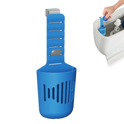 Toiletten-Wassertank-Reinigungstablettenhalter, verstellbarer Silikonkorb mit Edelstahl-Aufhänghaken – Blau