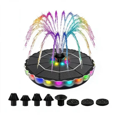 SP32D Solar Floating Fountain 32 LEDs 7-Color Changing 1200mAh Battery for Garden Pool Pond - Black
