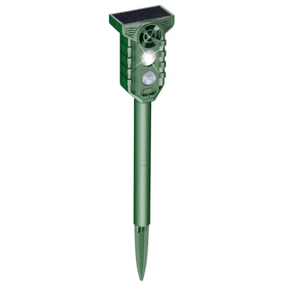 H7019 Répulsif Solaire pour Animaux, Capteur Infrarouge, Ultrasons et Stroboscope LED pour la Protection Extérieure - Vert Olive