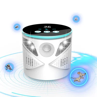 Répulsif intelligent D801 à fréquence variable, ultrasons de 1 à 65 kHz, couverture à 360 degrés avec affichage LED - Blanc / USB