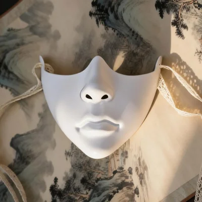 Masque demi-visage avec ruban en dentelle en plastique, accessoire de cosplay et mascarade pour adultes - Beauté / Blanc
