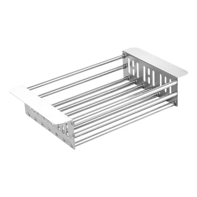 320-515mm Adjustable Dish Drainer Rack Over The Sink Collapsible Stainless Steel Dish Basket for Kitchen - Size S