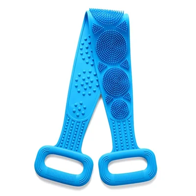 Cepillo de Silicona Corporal de 72 cm, Limpiador Exfoliante para la Espalda de Doble Cara con Correa - Azul