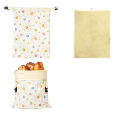 43x33cm Cotton Bread Bag with Removable Beeswax Liner Seal Food Storage Bag for Kitchen Bakery (FDA Certified) - Style A
