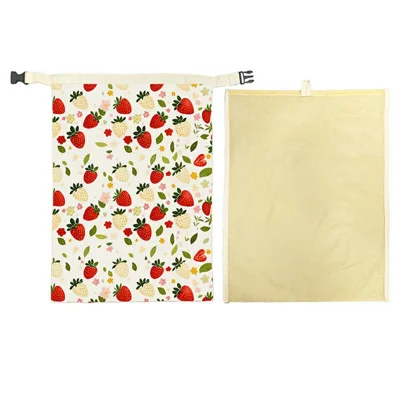 43x33cm Cotton Bread Bag with Removable Beeswax Liner for Kitchen Bakery Insert Buckle Seal Storage Bag (FDA Certified) - Style A