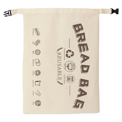 43x32cm Beeswax Lining Food Storage Bag Reusable Cotton Bread Bag with Insert Buckle (FDA Certified) - Beige