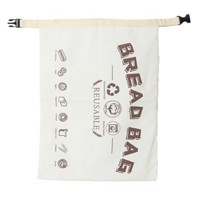 43x32cm TPU Lining Food Storage Bag Reusable Cotton Bread Bag with Insert Buckle (FDA Certified) - White