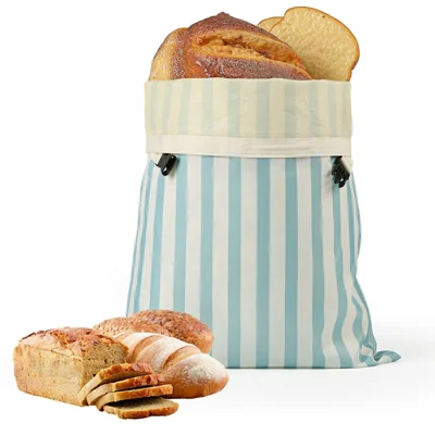 43.5x32cm Moisture Proof Oxford Cloth Bread Bag Beeswax Lining Food Storage Bag (FDA Certified) - Light Blue / Large Stripes