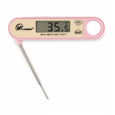Termómetro Digital KT para Alimentos -50~300 Graus Celsius Sonda Dobrável em Aço Inoxidável 304 para Cozinha, Forno e Churrasco - Rosa Claro