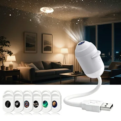 G303 USB Starry Sky Projector Night Light with 6 Slides Dual Mode Touch Control Bendable for Bedroom - White